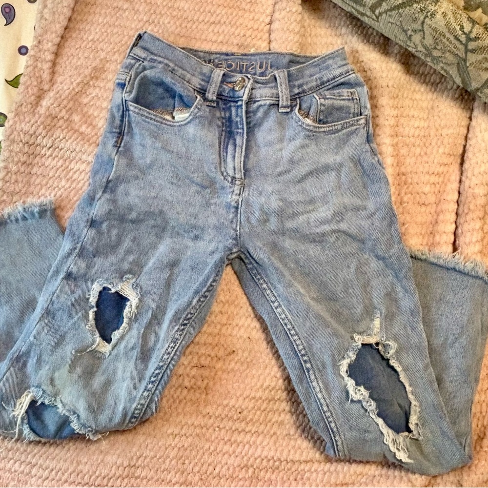 Justice Light Blue Ripped Ankle Jeans